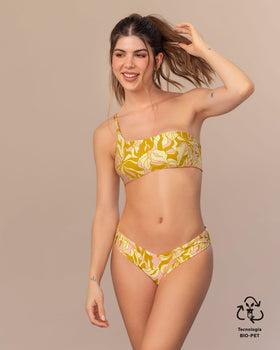 Bikini con top asimétrico ligero y braga con pretina en V#color_100-estampado-floral